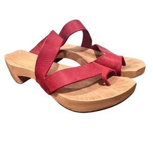 Dansko Red Leather Wooden Clog Sandals Women's Size 8